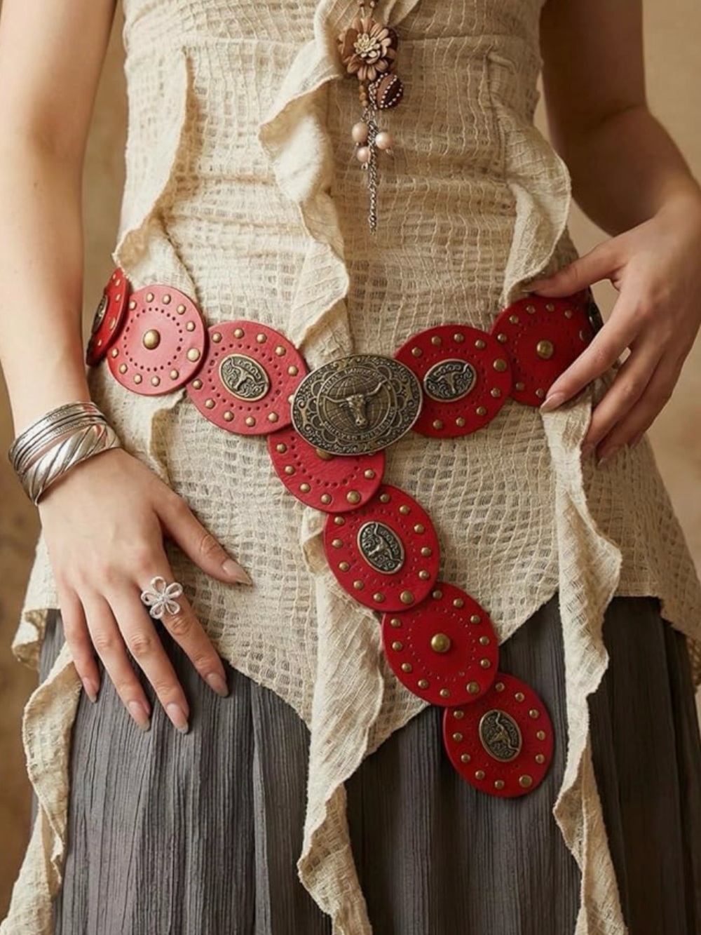 Cowgirl Belt  Concho Belt, Boho Western Belt, Vintage Style Oval New - Picture 2 of 3